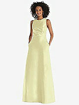 Front View Thumbnail - Butter Yellow Jewel Neck Asymmetrical Shirred Bodice Maxi Dress with Pockets