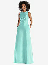 Front View Thumbnail - Coastal Jewel Neck Asymmetrical Shirred Bodice Maxi Dress with Pockets