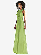 Side View Thumbnail - Mojito Jewel Neck Asymmetrical Shirred Bodice Maxi Dress with Pockets