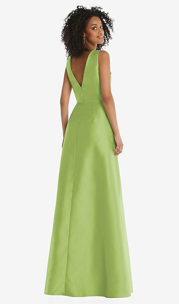 Back View - Mojito Jewel Neck Asymmetrical Shirred Bodice Maxi Dress with Pockets