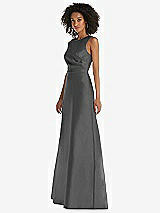 Side View Thumbnail - Gunmetal Jewel Neck Asymmetrical Shirred Bodice Maxi Dress with Pockets