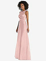 Side View Thumbnail - Rose Quartz Jewel Neck Asymmetrical Shirred Bodice Maxi Dress with Pockets