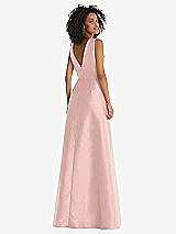 Rear View Thumbnail - Rose Quartz Jewel Neck Asymmetrical Shirred Bodice Maxi Dress with Pockets