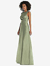 Side View Thumbnail - Sage Jewel Neck Asymmetrical Shirred Bodice Maxi Dress with Pockets