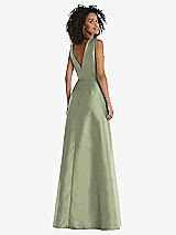 Rear View Thumbnail - Sage Jewel Neck Asymmetrical Shirred Bodice Maxi Dress with Pockets