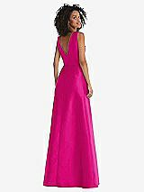 Rear View Thumbnail - Think Pink Jewel Neck Asymmetrical Shirred Bodice Maxi Dress with Pockets