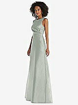 Side View Thumbnail - Willow Green Jewel Neck Asymmetrical Shirred Bodice Maxi Dress with Pockets