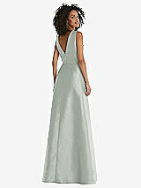 Rear View Thumbnail - Willow Green Jewel Neck Asymmetrical Shirred Bodice Maxi Dress with Pockets