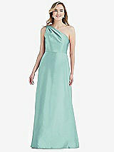 Front View Thumbnail - Coastal Pleated Draped One-Shoulder Satin Maxi Dress with Pockets