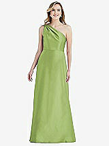 Front View Thumbnail - Mojito Pleated Draped One-Shoulder Satin Maxi Dress with Pockets