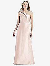 Front View Thumbnail - Blush Pleated Draped One-Shoulder Satin Maxi Dress with Pockets