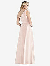 Rear View Thumbnail - Blush Pleated Draped One-Shoulder Satin Maxi Dress with Pockets