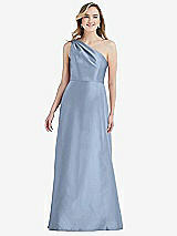 Front View Thumbnail - Cloudy Pleated Draped One-Shoulder Satin Maxi Dress with Pockets