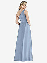 Rear View Thumbnail - Cloudy Pleated Draped One-Shoulder Satin Maxi Dress with Pockets