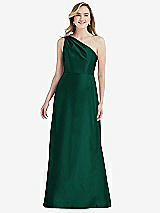 Front View Thumbnail - Hunter Green Pleated Draped One-Shoulder Satin Maxi Dress with Pockets