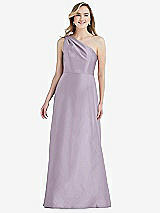 Front View Thumbnail - Lilac Haze Pleated Draped One-Shoulder Satin Maxi Dress with Pockets