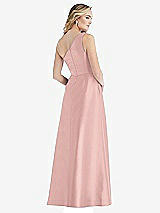 Rear View Thumbnail - Rose - PANTONE Rose Quartz Pleated Draped One-Shoulder Satin Maxi Dress with Pockets