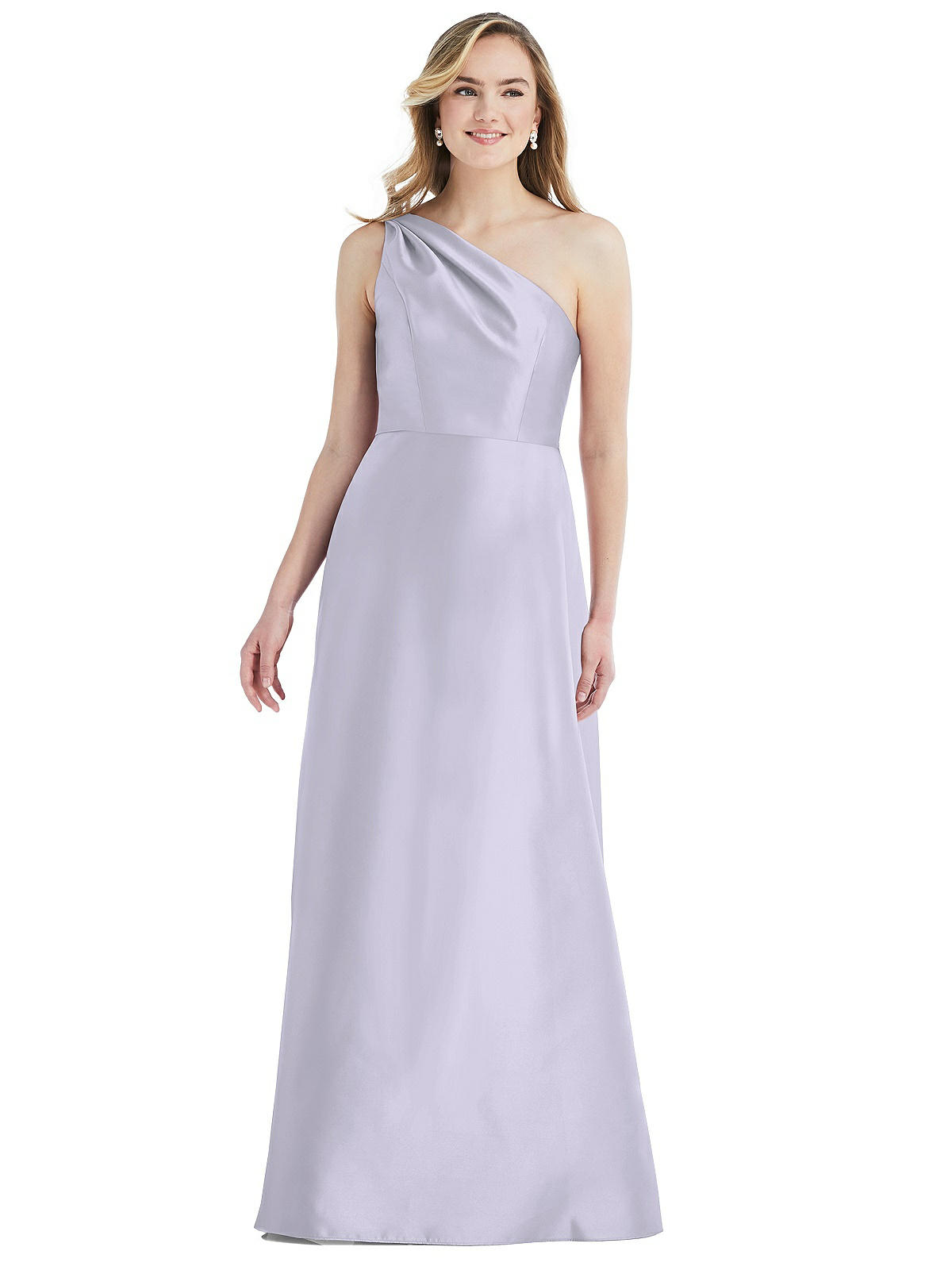 DESSY PLEATED hot DRAPED ONE-SHOULDER SATIN MAXI DRESS WITH POCKETS