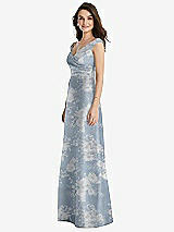 Side View Thumbnail - Porcelain Blue Seraphina Floral Off-the-Shoulder Draped Wrap Floral Satin Maxi Dress