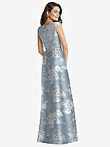 Rear View Thumbnail - Porcelain Blue Seraphina Floral Off-the-Shoulder Draped Wrap Floral Satin Maxi Dress