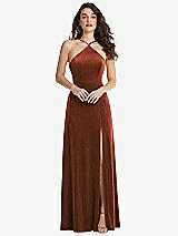 Front View Thumbnail - Auburn Moon High Neck Halter Open-Back Velvet Dress - Alix