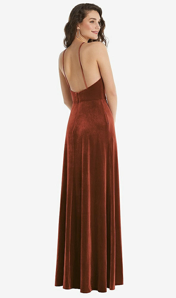 Back View - Auburn Moon High Neck Halter Open-Back Velvet Dress - Alix