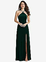 Front View Thumbnail - Evergreen High Neck Halter Open-Back Velvet Dress - Alix