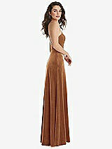 Side View Thumbnail - Golden Almond High Neck Halter Open-Back Velvet Dress - Alix