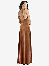 Rear View Thumbnail - Golden Almond High Neck Halter Open-Back Velvet Dress - Alix