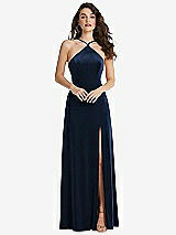 Front View Thumbnail - Midnight Navy High Neck Halter Open-Back Velvet Dress - Alix