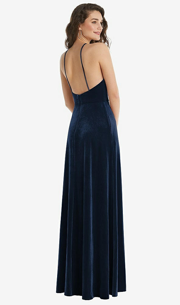 Back View - Midnight Navy High Neck Halter Open-Back Velvet Dress - Alix