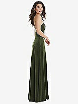 Side View Thumbnail - Olive Green High Neck Halter Open-Back Velvet Dress - Alix