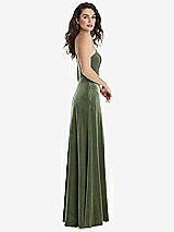 Side View Thumbnail - Sage High Neck Halter Open-Back Velvet Dress - Alix