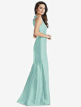 Side View Thumbnail - Coastal Jewel Neck Bowed Open-Back Trumpet Dress with Front Slit