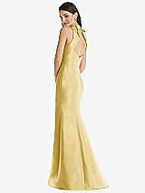 Rear View Thumbnail - Maize Jewel Neck Bowed Open-Back Trumpet Dress with Front Slit