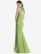 Rear View Thumbnail - Mojito Jewel Neck Bowed Open-Back Trumpet Dress with Front Slit