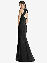 Rear View Thumbnail - Black Jewel Neck Bowed Open-Back Trumpet Dress with Front Slit