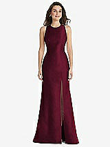 Front View Thumbnail - Cabernet Jewel Neck Bowed Open-Back Trumpet Dress with Front Slit