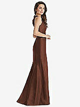 Side View Thumbnail - Cognac Jewel Neck Bowed Open-Back Trumpet Dress with Front Slit