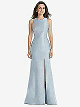 Front View Thumbnail - Mist Jewel Neck Bowed Open-Back Trumpet Dress with Front Slit