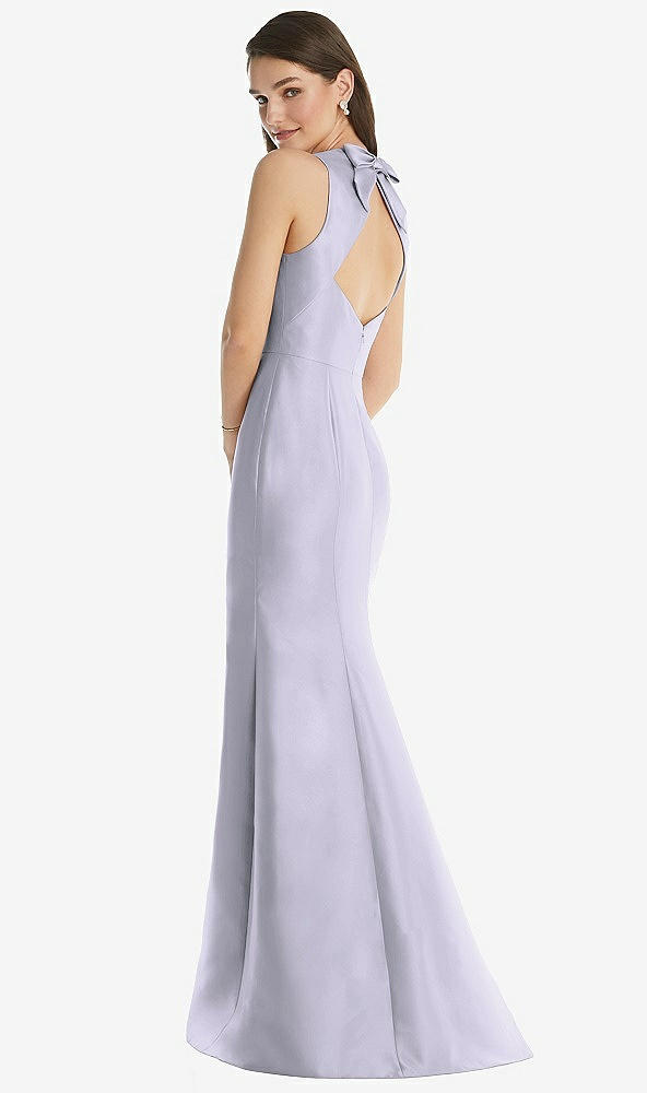 Back View - Silver Dove Jewel Neck Bowed Open-Back Trumpet Dress with Front Slit