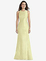 Front View Thumbnail - Butter Yellow Jewel Neck Bowed Open-Back Trumpet Dress 