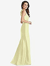 Side View Thumbnail - Butter Yellow Jewel Neck Bowed Open-Back Trumpet Dress 