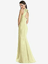 Rear View Thumbnail - Butter Yellow Jewel Neck Bowed Open-Back Trumpet Dress 