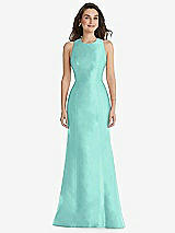 Front View Thumbnail - Coastal Jewel Neck Bowed Open-Back Trumpet Dress 