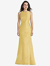 Front View Thumbnail - Maize Jewel Neck Bowed Open-Back Trumpet Dress 