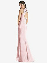 Rear View Thumbnail - Ballet Pink Jewel Neck Bowed Open-Back Trumpet Dress 