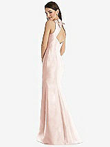 Rear View Thumbnail - Blush Jewel Neck Bowed Open-Back Trumpet Dress 