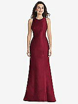 Front View Thumbnail - Burgundy Jewel Neck Bowed Open-Back Trumpet Dress 