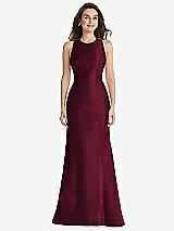 Front View Thumbnail - Cabernet Jewel Neck Bowed Open-Back Trumpet Dress 